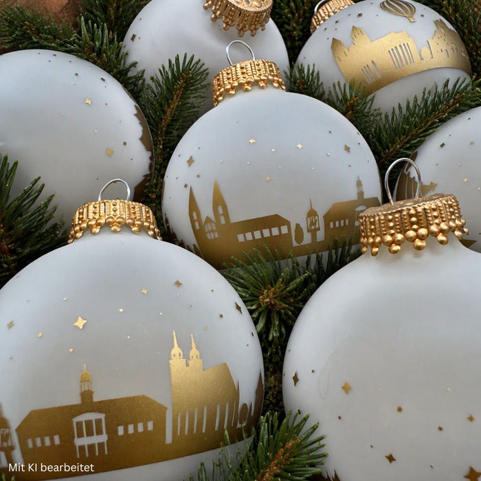 Christbaumkugel – Magdeburger Skyline frost weiß