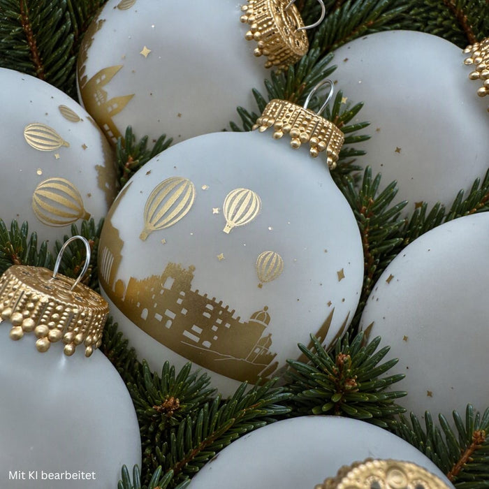 Christbaumkugel – Magdeburger Skyline frost weiß