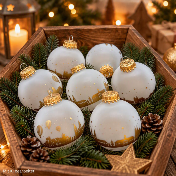 Christbaumkugel – Magdeburger Skyline frost weiß